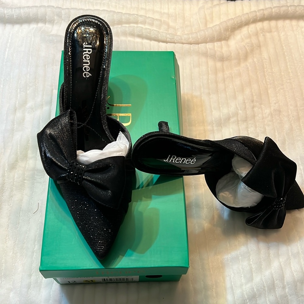 J. Renee Black glitter slip on heels